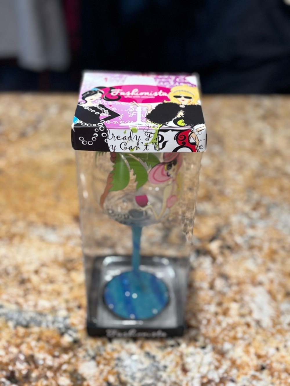 Hand-Painted Stem Wine Glass with Floral Design